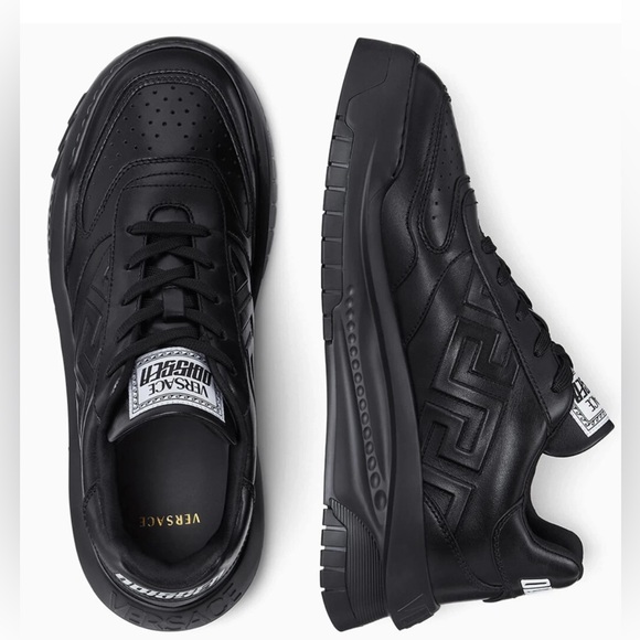 NIB Versace Odessa Black Greca Greek Key Logo Leather Low Top Sneakers 39.5 - Picture 4 of 7